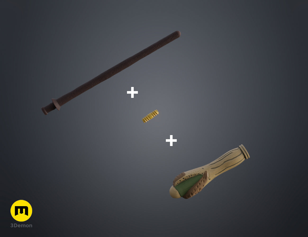 Painted 3D render Bartemius Crouch Sr wand disassembled into parts with screw connector STL