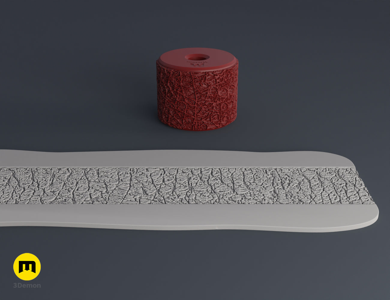 3D print leather texture roller STL render with coarse grain animal hide pattern and imprint