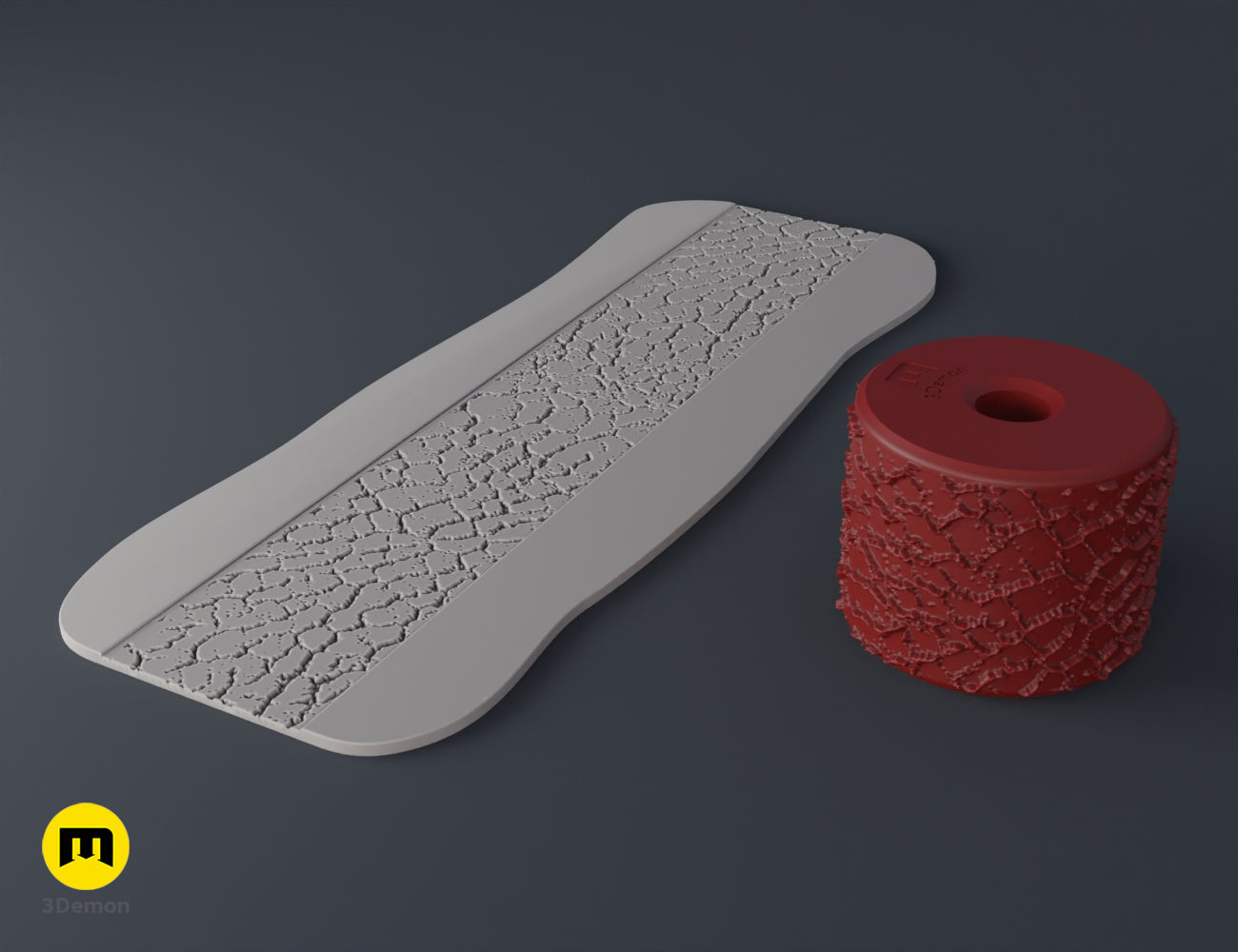 3D print leather texture roller STL render with weathered damaged leather pattern for craft foam