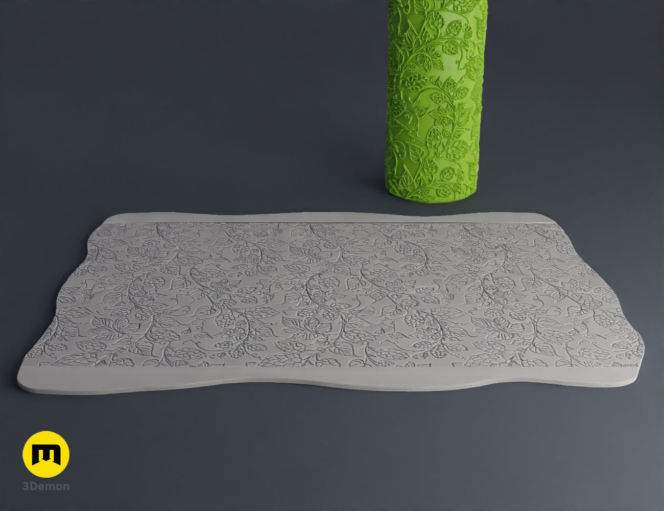 Floral pattern 3D printed texture roller STL file for custom pottery and ceramic textures