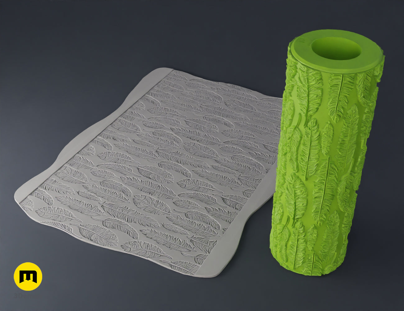 Twining leaf pattern 3D printed texture roller STL model for natural designs on craft foam