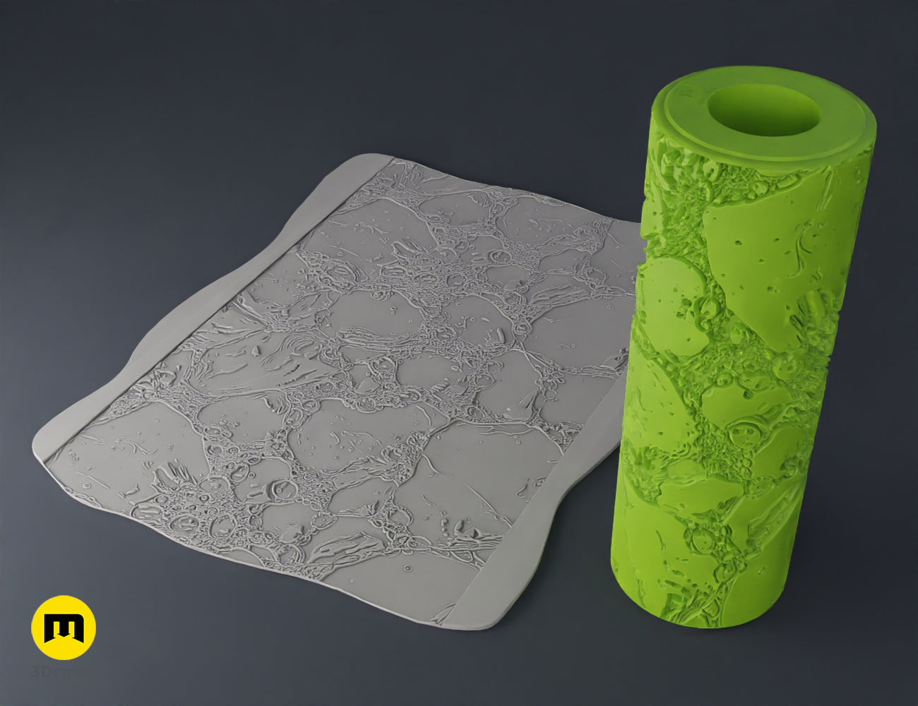 Water ripples nature pattern 3D printed texture roller STL file for custom designs on foam and clay