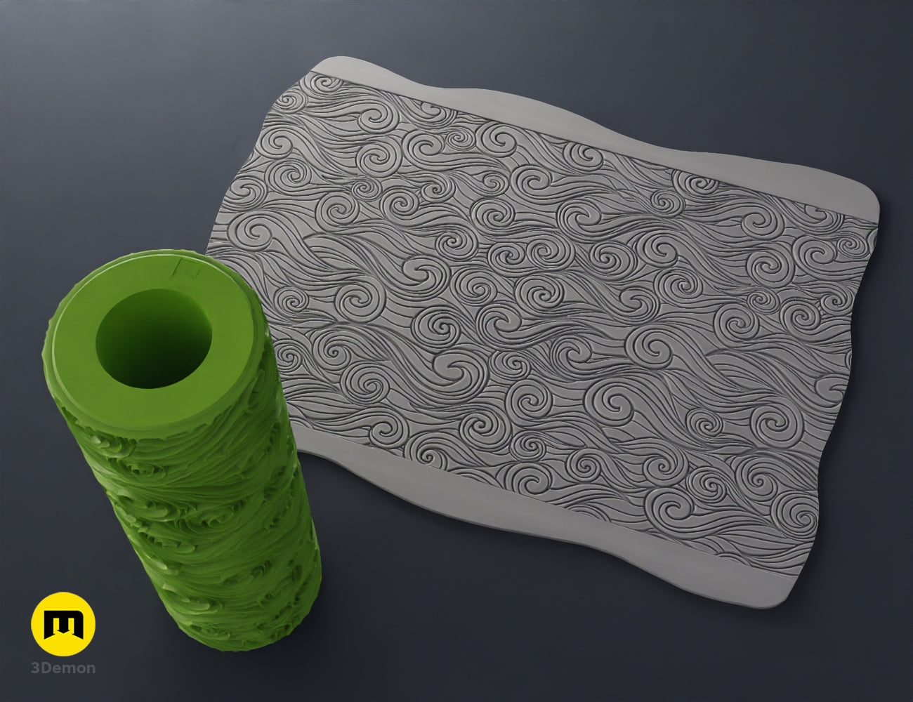 Leaf design 3D printed texture roller STL file for nature-themed textures on clay
