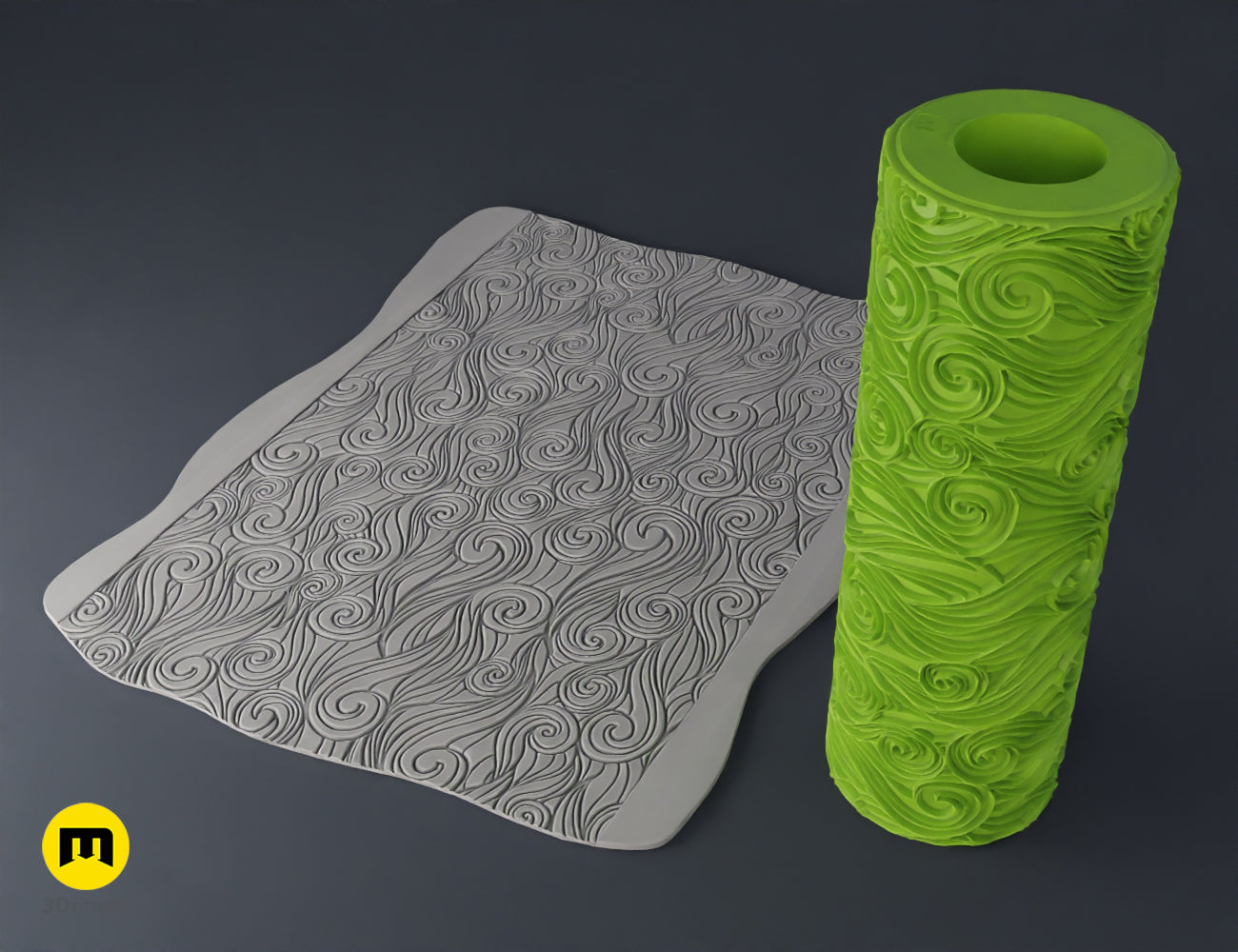 Nature-inspired leaf pattern 3D print texture roller STL model for custom designs on pottery