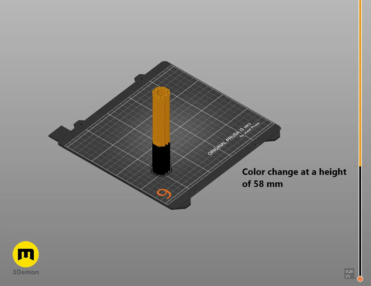 3D print hextech rifle color change guide showing filament transition areas for Arcane STL prop