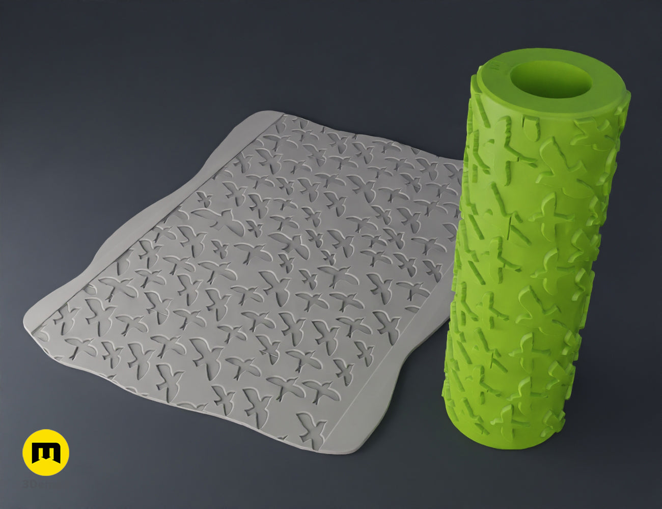 Leaf and twig nature pattern 3D printed texture roller STL file for custom texture creation