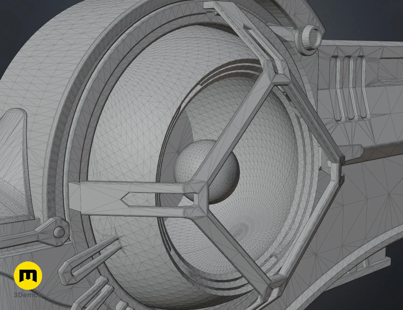 Full wireframe mesh of Arcane hextech rifle 3D print STL showing full model polygon topology
