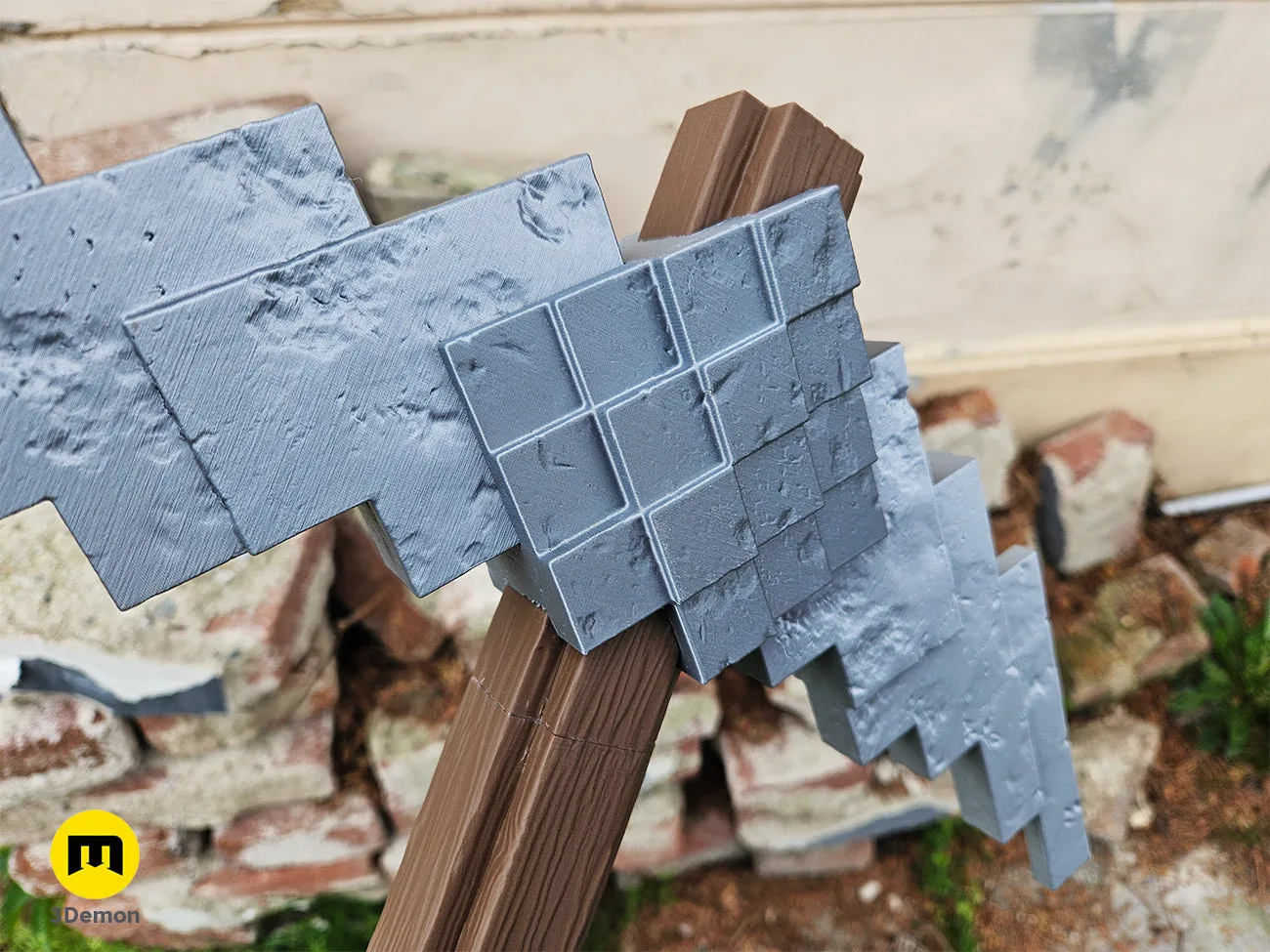 Finished 3D printed Diamond Pickaxe prop from the Minecraft Movie high-quality photo