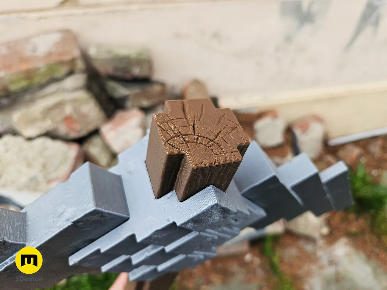 3D assembly diagram for the 3D printed Minecraft Movie Pickaxe parts and prop