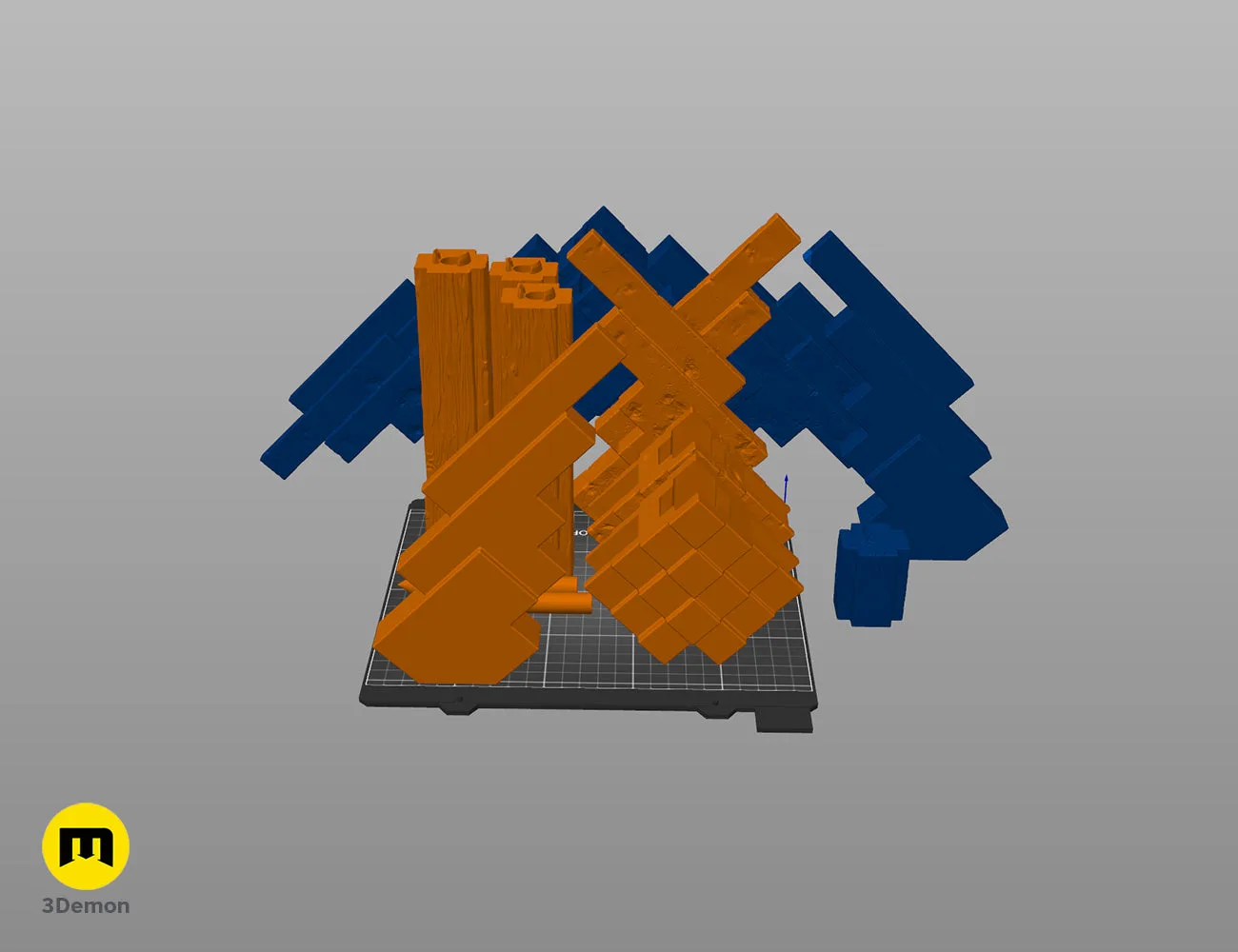 Textured Diamond Pickaxe 3D render from the Minecraft Movie shown from a side angle