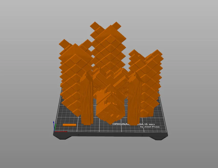 PrusaSlicer screenshot showing Minecraft Movie sword parts in blue arranged on virtual print bed with auto-generated supports ready for FDM 3D printing