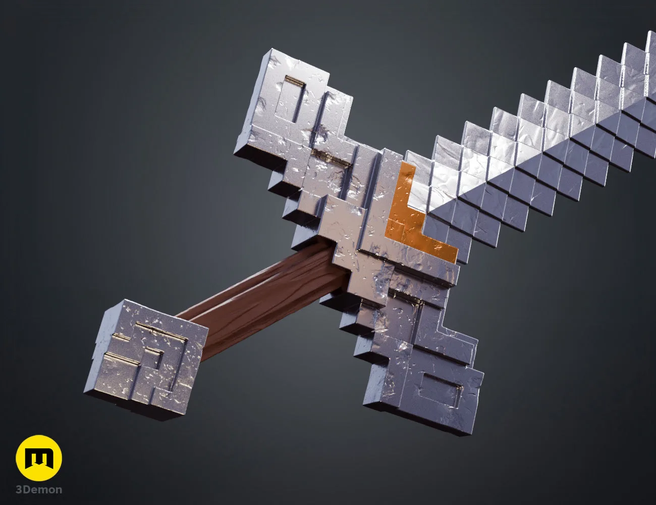 Colored front-tip render of Minecraft Movie diamond sword in icy blue showing front-face view of narrow blade edge and guard cross-section width