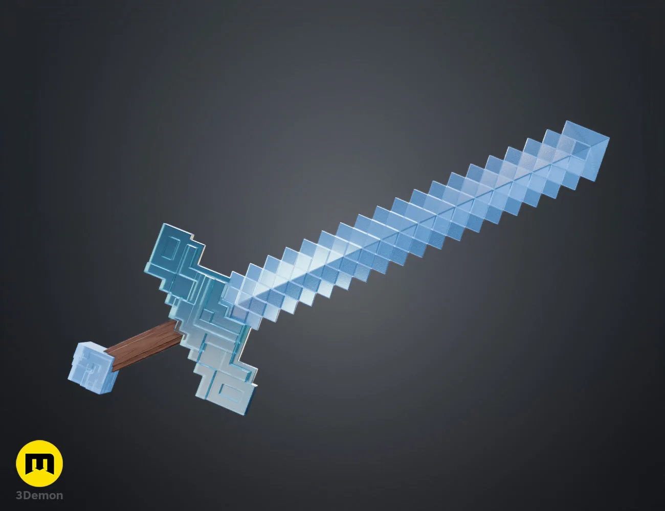 Colored top-down flat render of Minecraft Movie diamond sword in icy blue showing overhead view of blade face surface area guard block and grip width