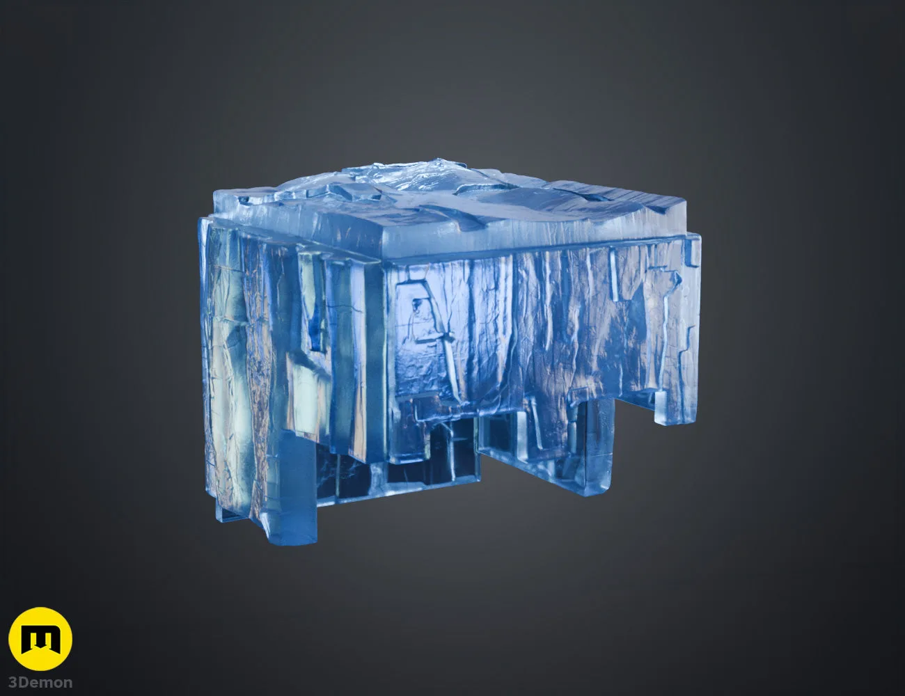 Rear top-down colored render of Minecraft Movie diamond helmet showing top flat cubic surface arrangement and rear blocky geometry of helmet from elevated angle