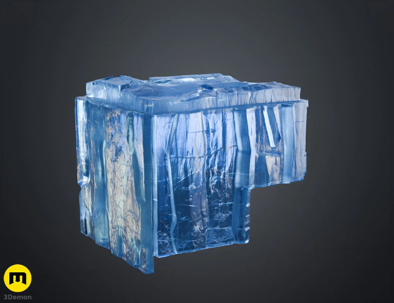 Rear-side colored render of Minecraft Movie diamond helmet showing crystalline blue cubic outer shell geometry and how helmet surface panels interlock from rear angle