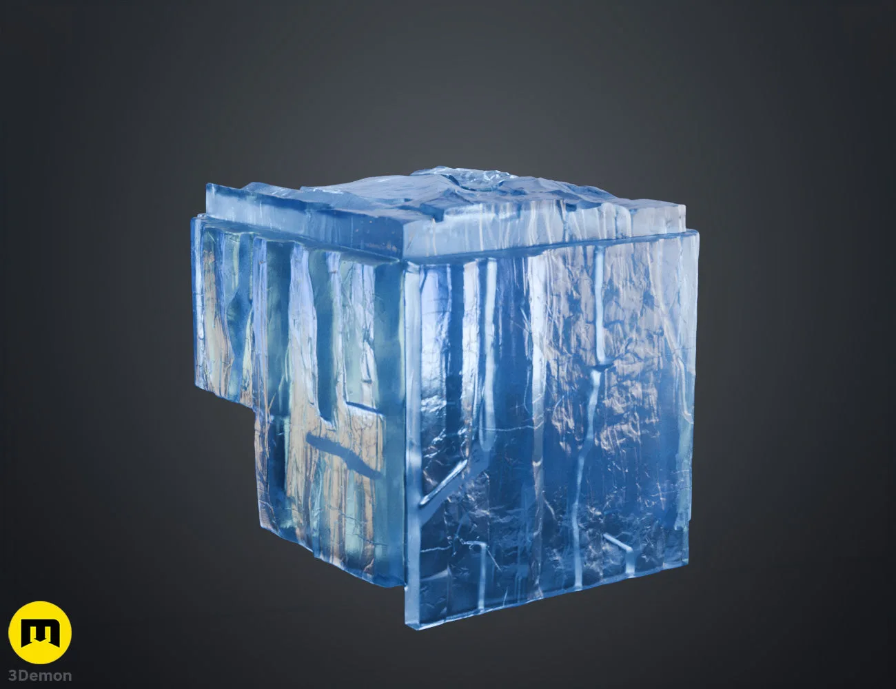 Side profile colored render of Minecraft Movie diamond helmet on lamp stand showing full height of wooden blocky display stand and helmet sitting securely on top