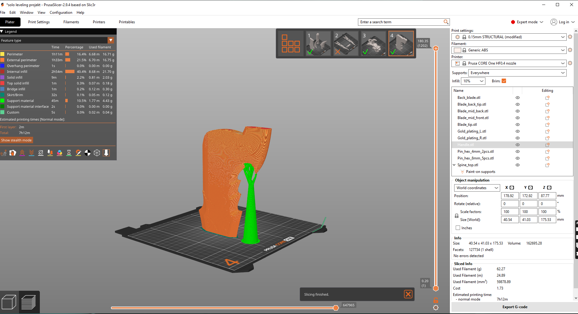 3D printed Kasaka's Venom Fang dagger from Solo Leveling – Preparing the Files in PrusaSlicer, step photo 3