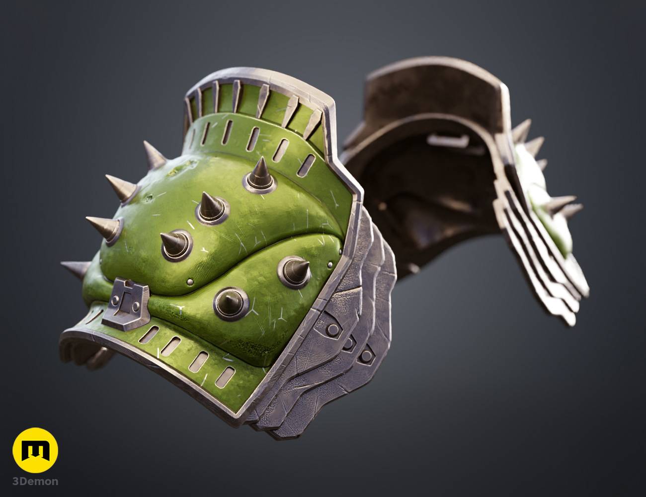 Render of Doom shoulder armor green 3D printed cosplay 3Demon STL model