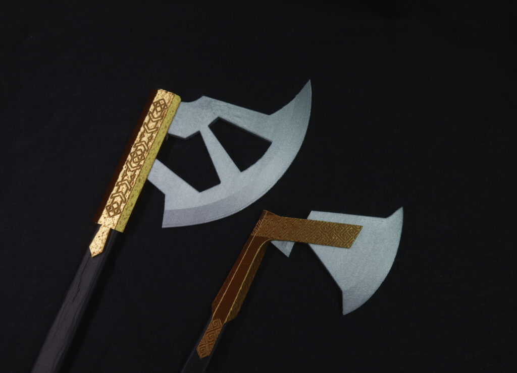 Photo of Gimli throwing axes prop cosplay lotr stl file 3dprint 3demon cover