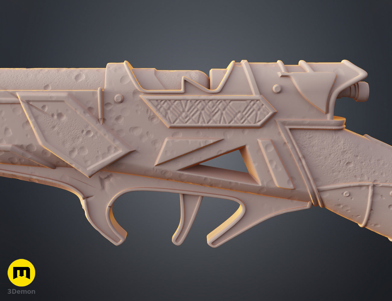 Clay render rear view of Expedition 33 Gustave Gun grey handle and detailed hammer mechanism showing back construction of the weapon handle