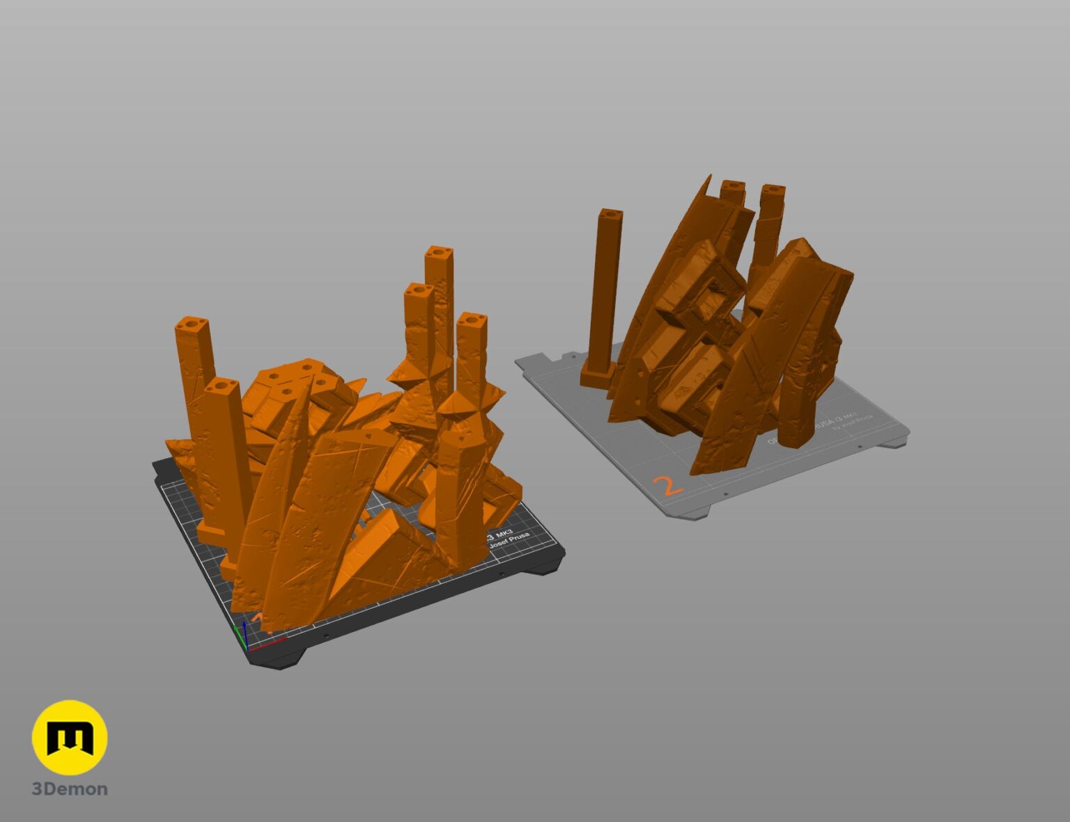 Slicer screenshot showing multiple Expedition 33 Scythe Charnon blade components in teal blue laid out on virtual FDM printer build plate ready for printing