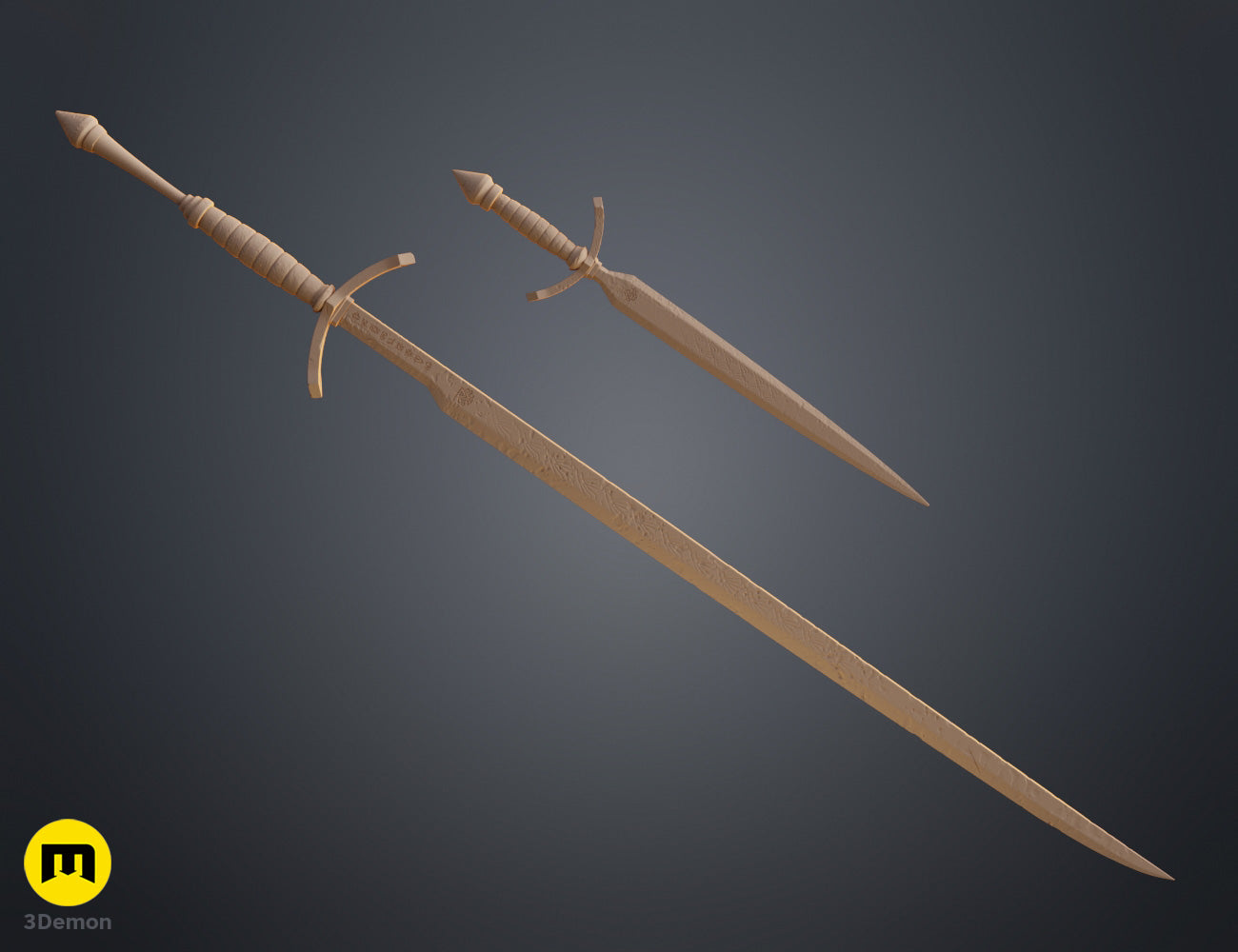 Clay render of Expedition 33 Verso Sword and Dagger Verleso pair together clean smooth version side by side showing complete overall geometry of both weapons without textures