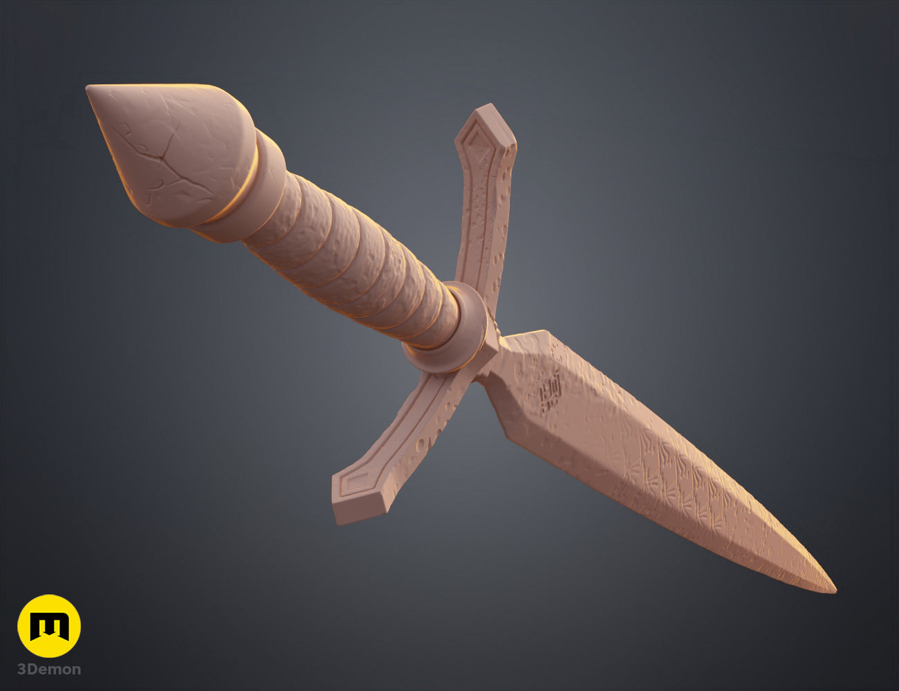 Clay render close-up Expedition 33 Verso Sword crossguard and blade base showing raised runic inscriptions floral relief and clean geometry in neutral material