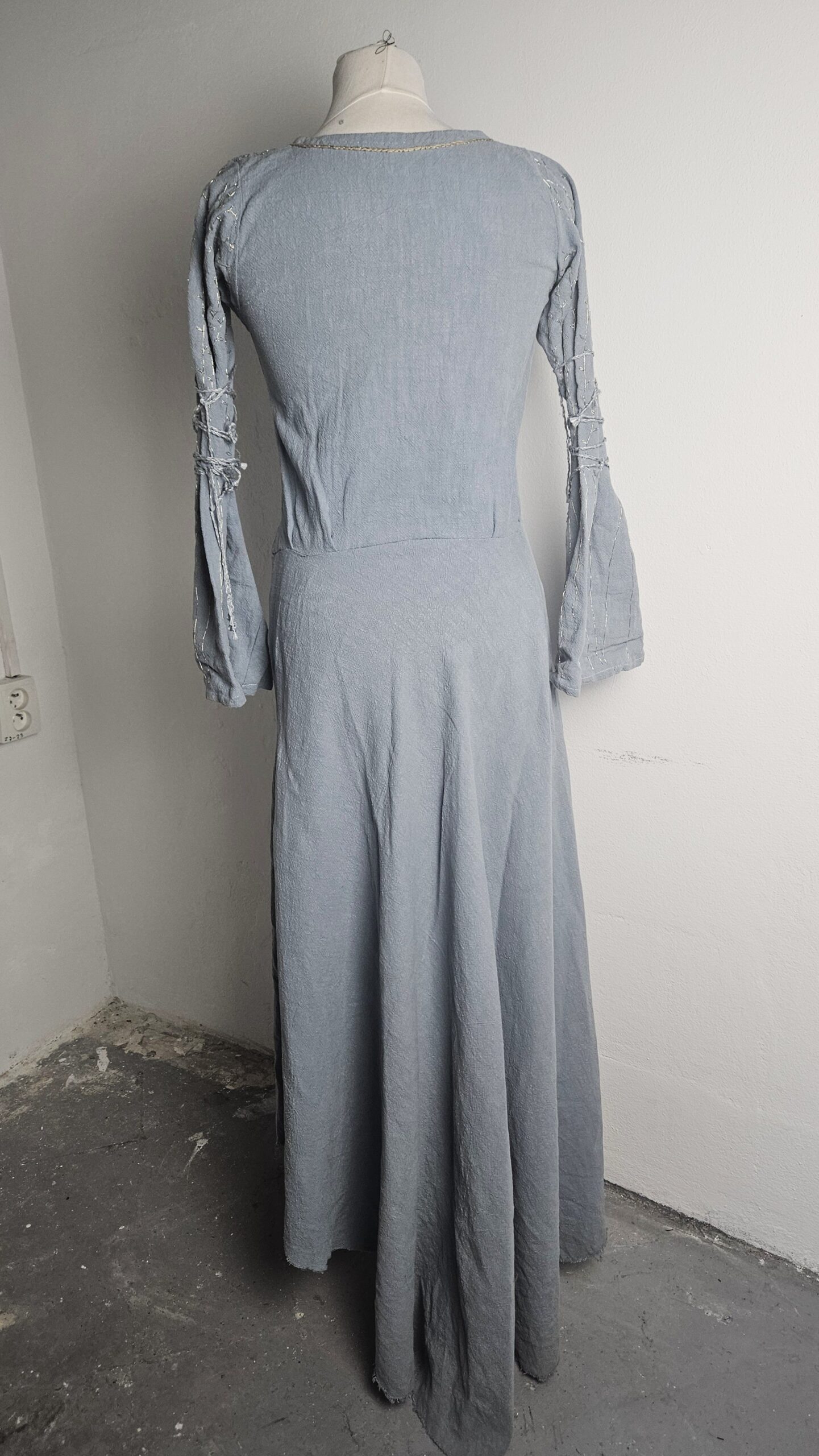 Side view of the finished blue Éowyn underdress