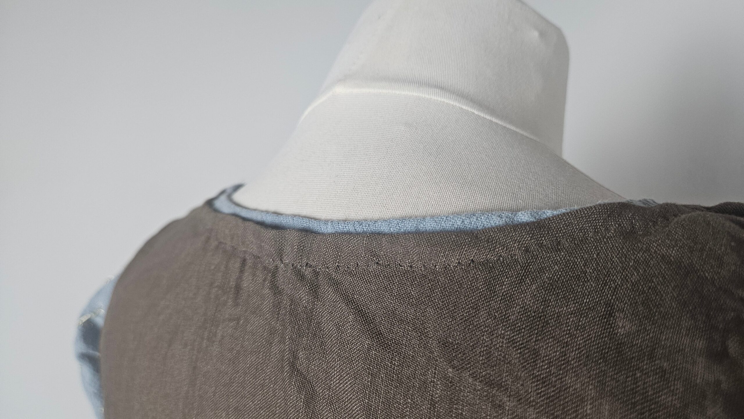 Close-up of the layered neckline of the finished costume