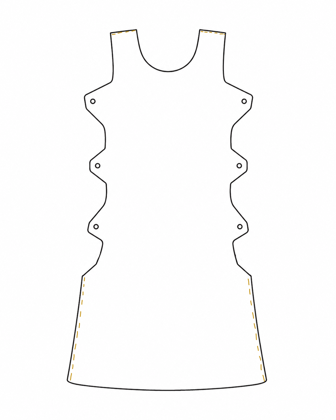Pattern diagram for the sleeveless brown overdress