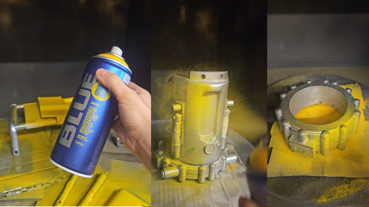 3D printed Lucy Power Fist cosplay prop from Fallout – Yellow spray paint