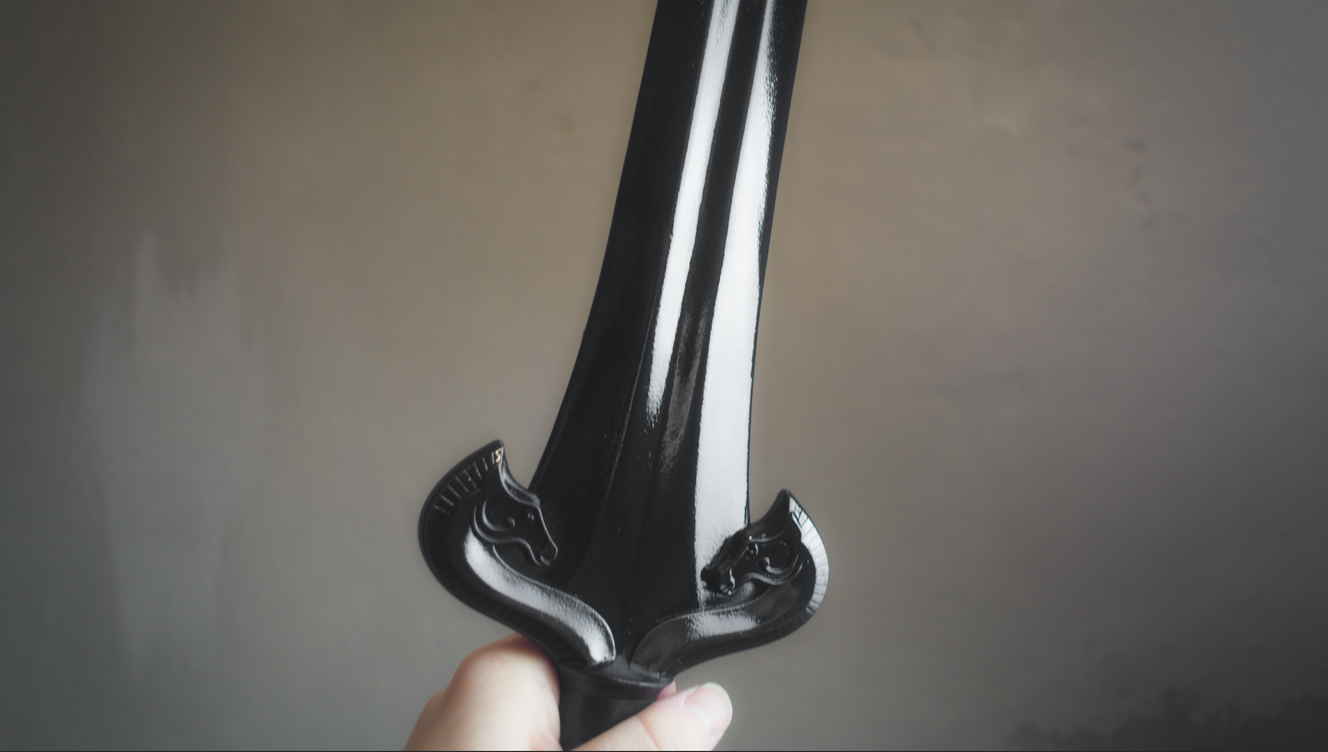 Sword blade after spraying the metallic base coat