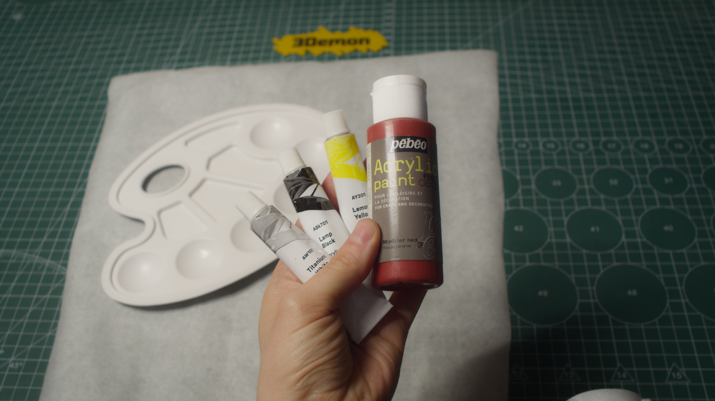 Choosing acrylic paints for the sword's painted details