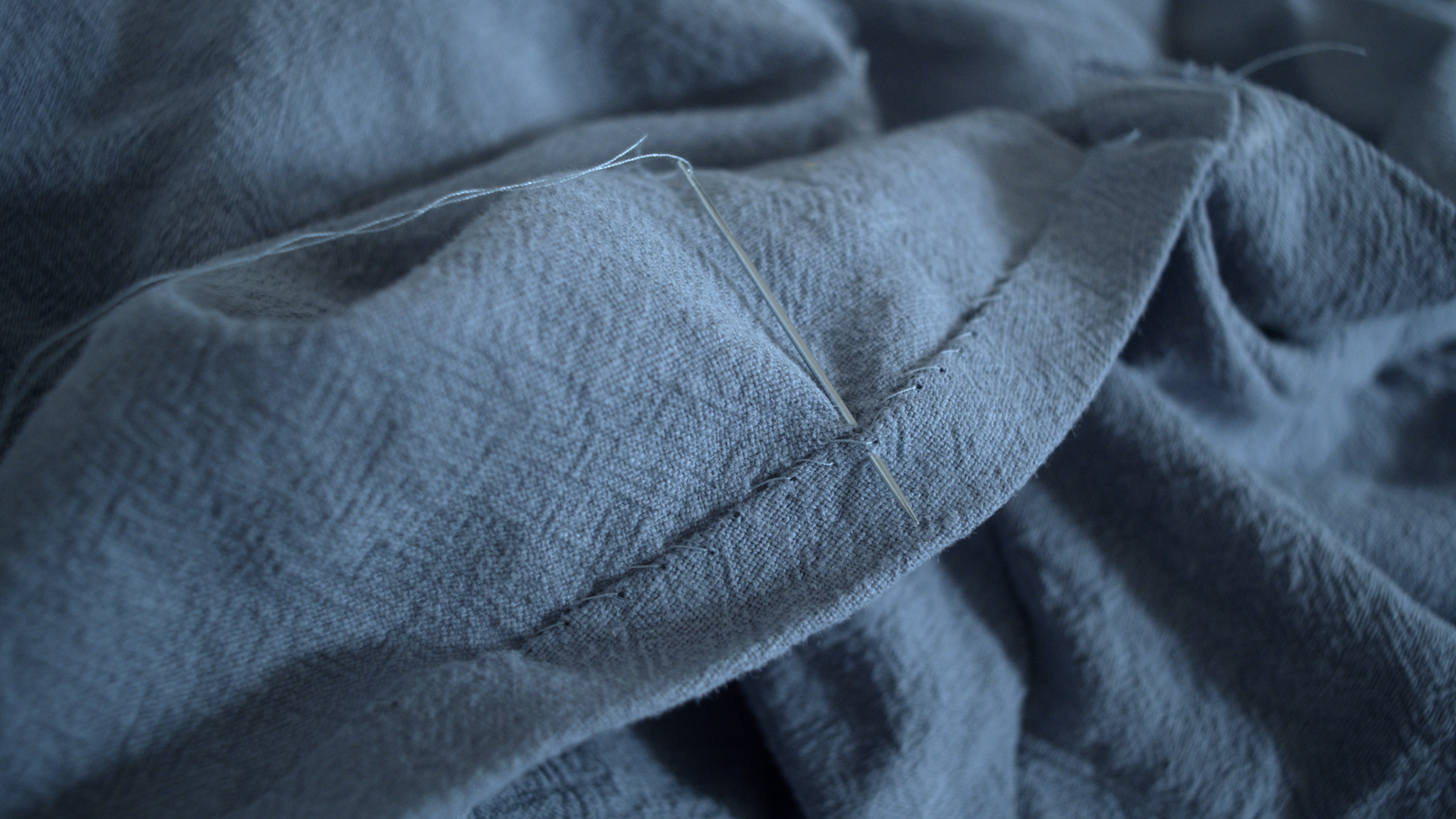 Finished seams on the blue linen dress