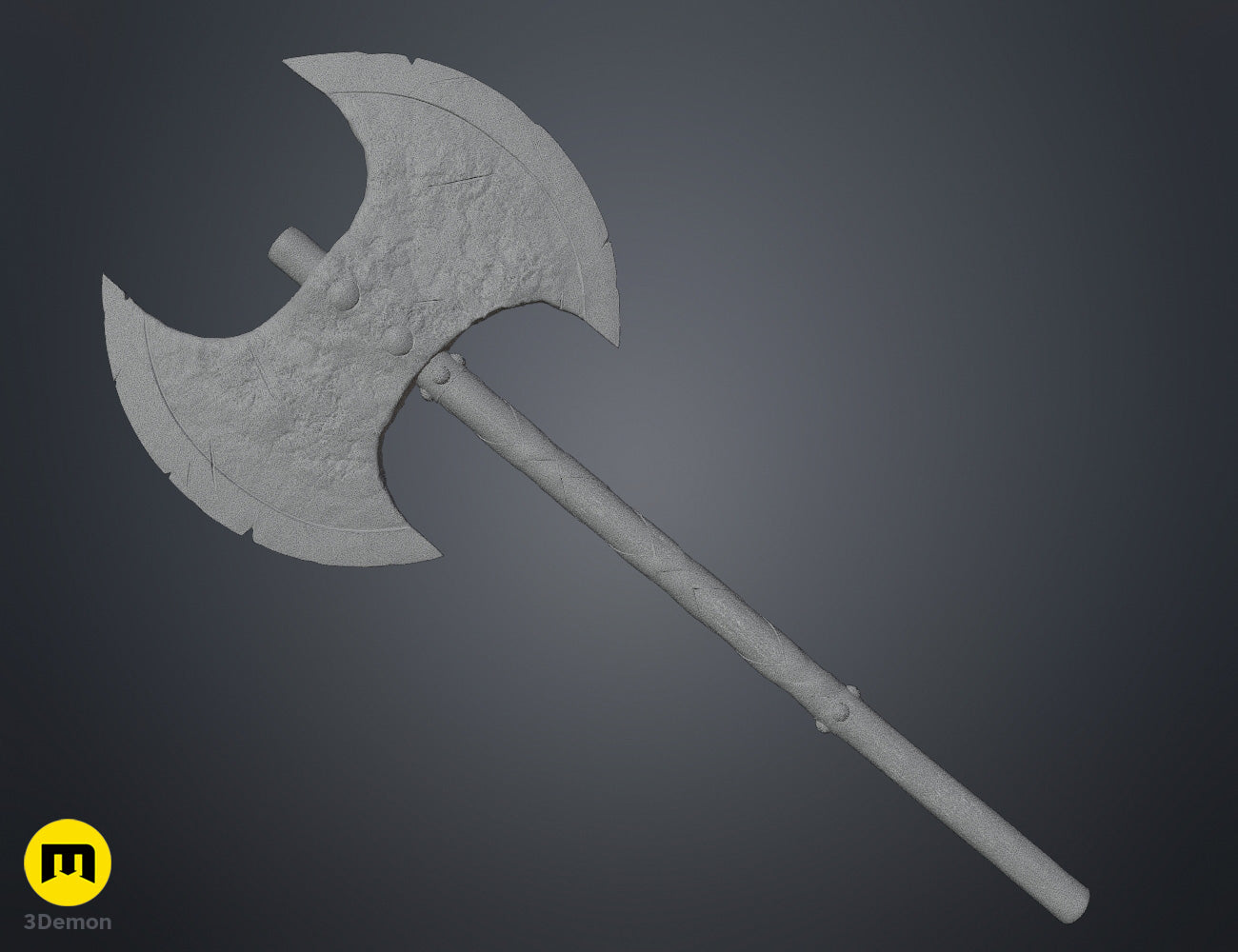 Wireframe mesh full-model view of Astrid How to Train Your Dragon battle axe showing underlying polygon topology of entire 3D model including Norse engravings and blade geometry