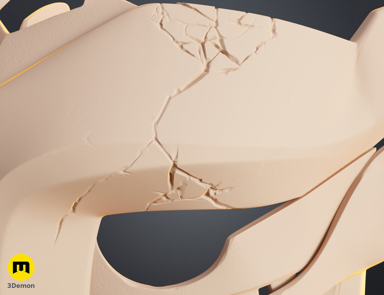 Clay render of Ekko Firelighter Mask Arcane rear view showing hollow interior designed for head wear and attachment loop mounting points