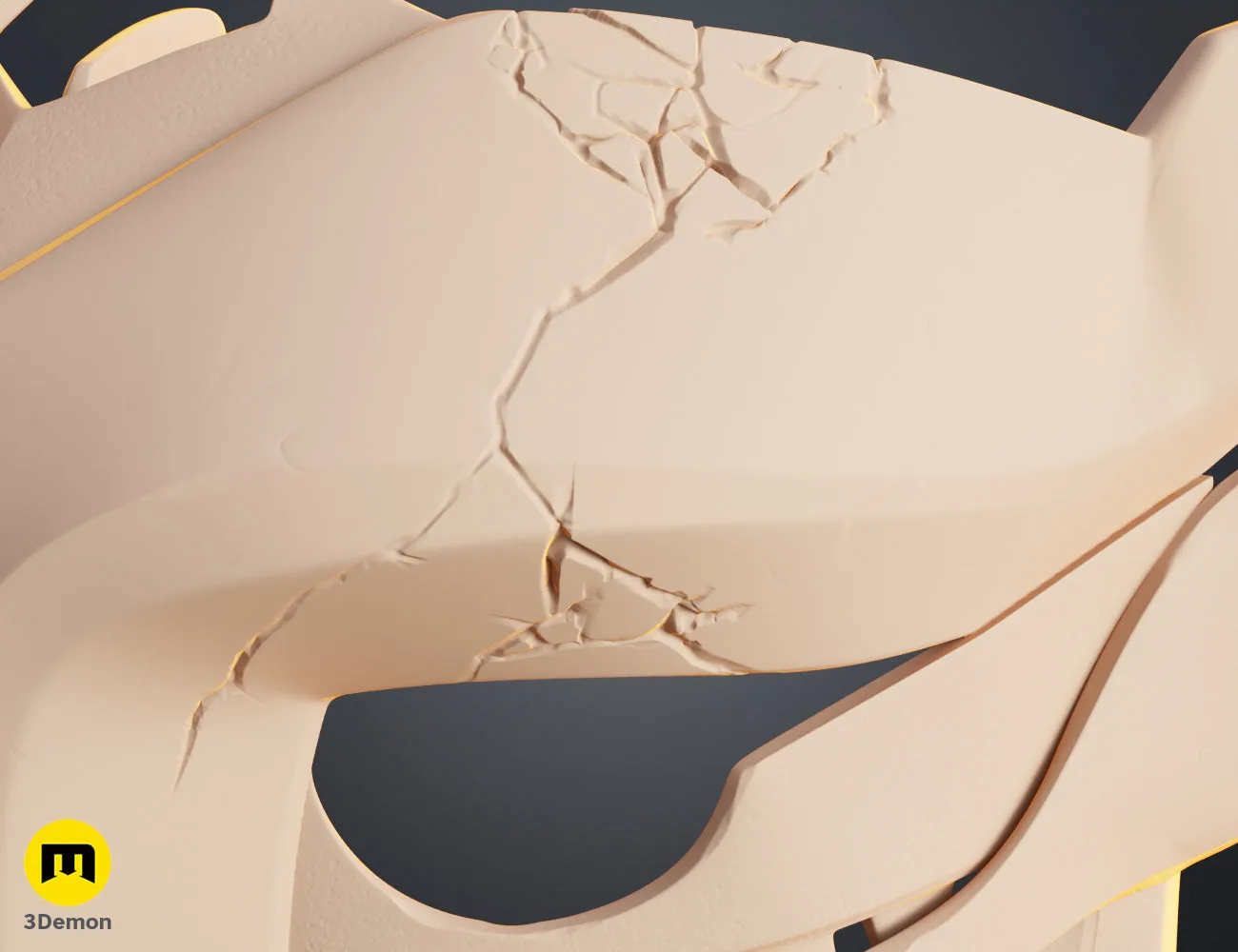 Clay render of Ekko Firelighter Mask Arcane rear view showing hollow interior designed for head wear and attachment loop mounting points