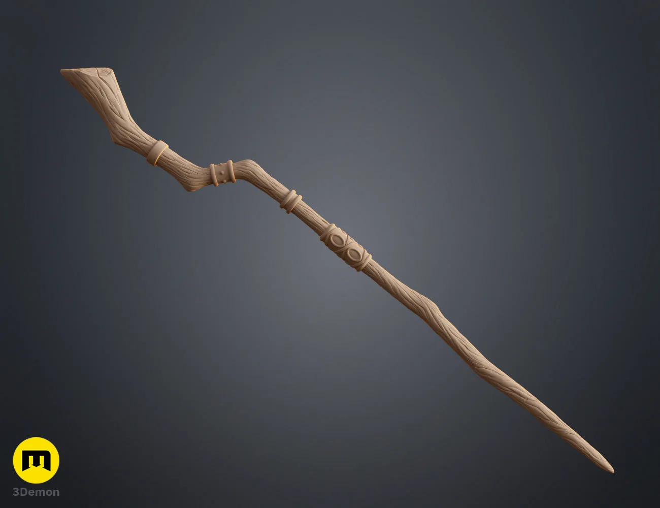 Painted 3D render extreme close-up of Fern Staff Frieren head focusing on glowing purple gemstone and pearlescent white texture of the crescent moon ornament surface