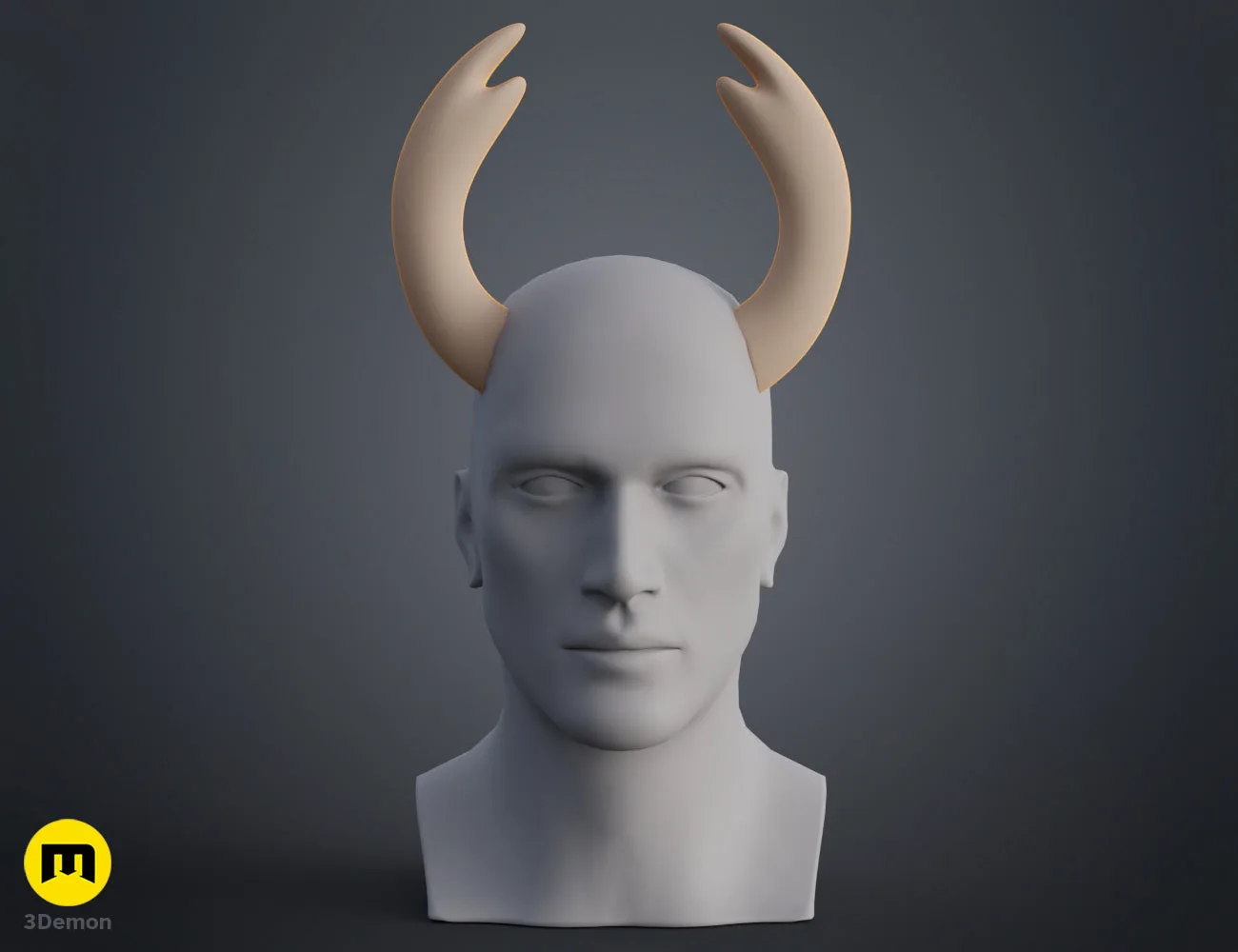 3D render of Ghost Horns from Hollow Knight grey STL model showing curved horn shape by 3Demon