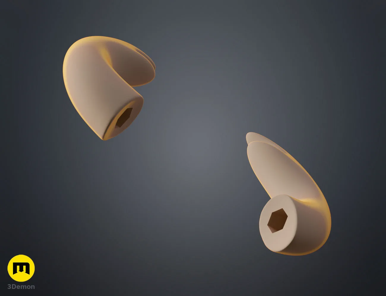 3D render of Hollow Knight Ghost Horns STL model angled view showing horn curvature by 3Demon