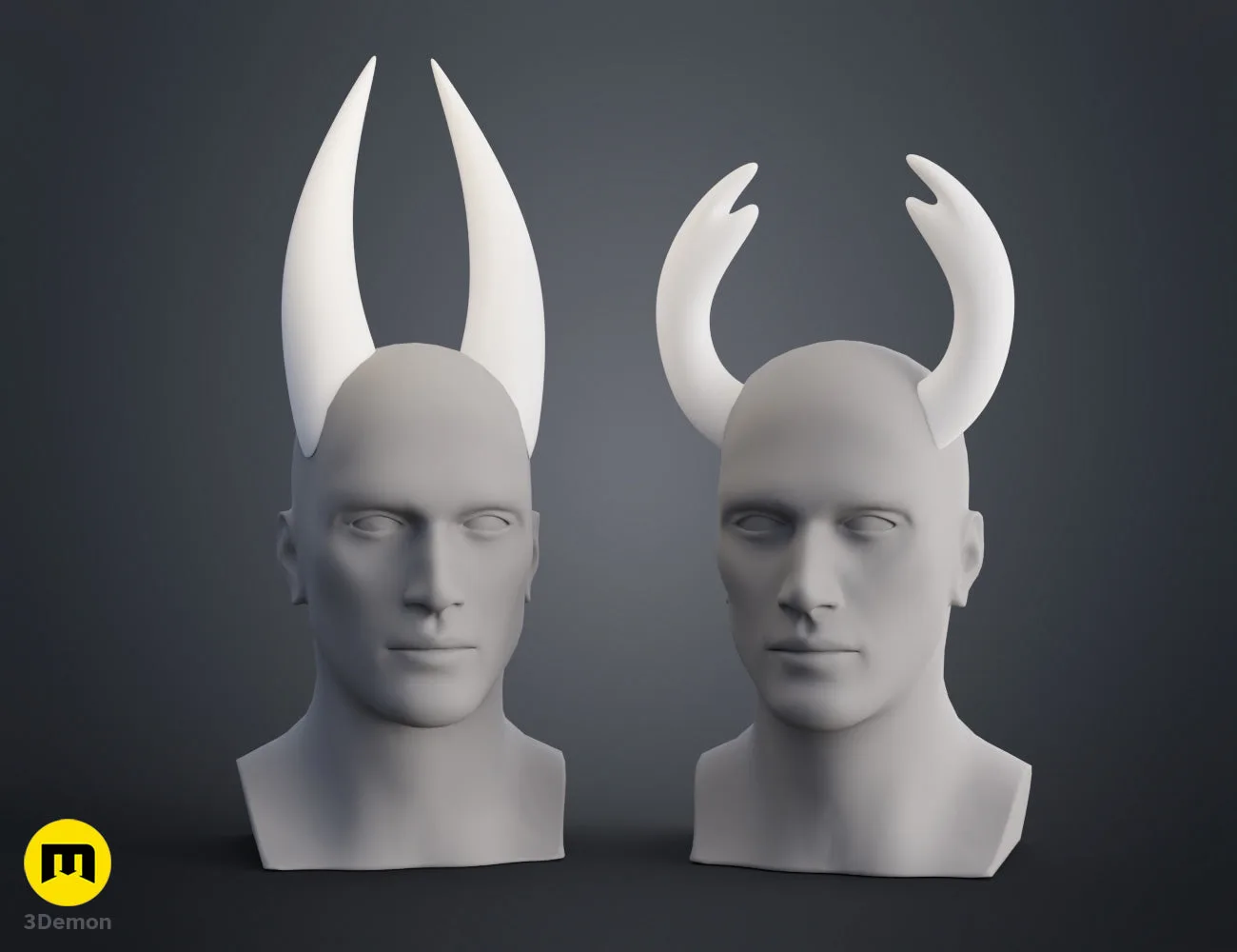 Cover photo of Ghost Horns Hollow Knight 3D printed cosplay headband with 3Demon logo dark background