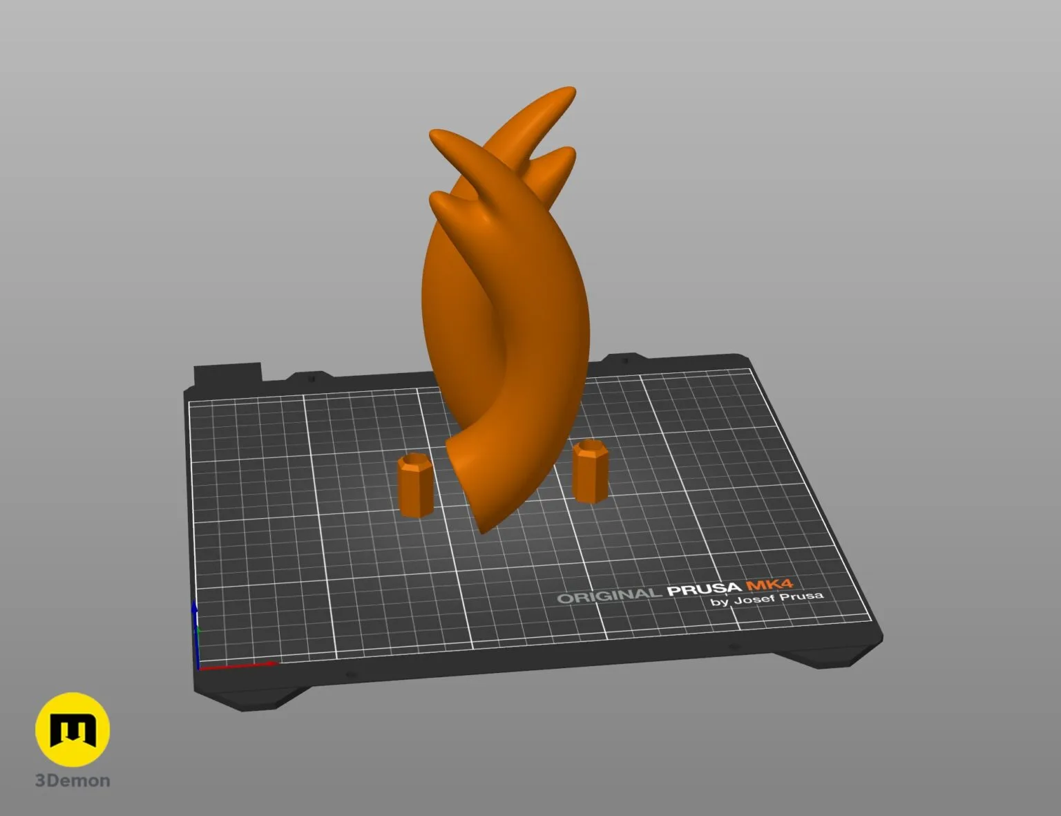 Slicer screenshot of Hollow Knight Ghost horns STL parts arranged on 3D printer bed by 3Demon