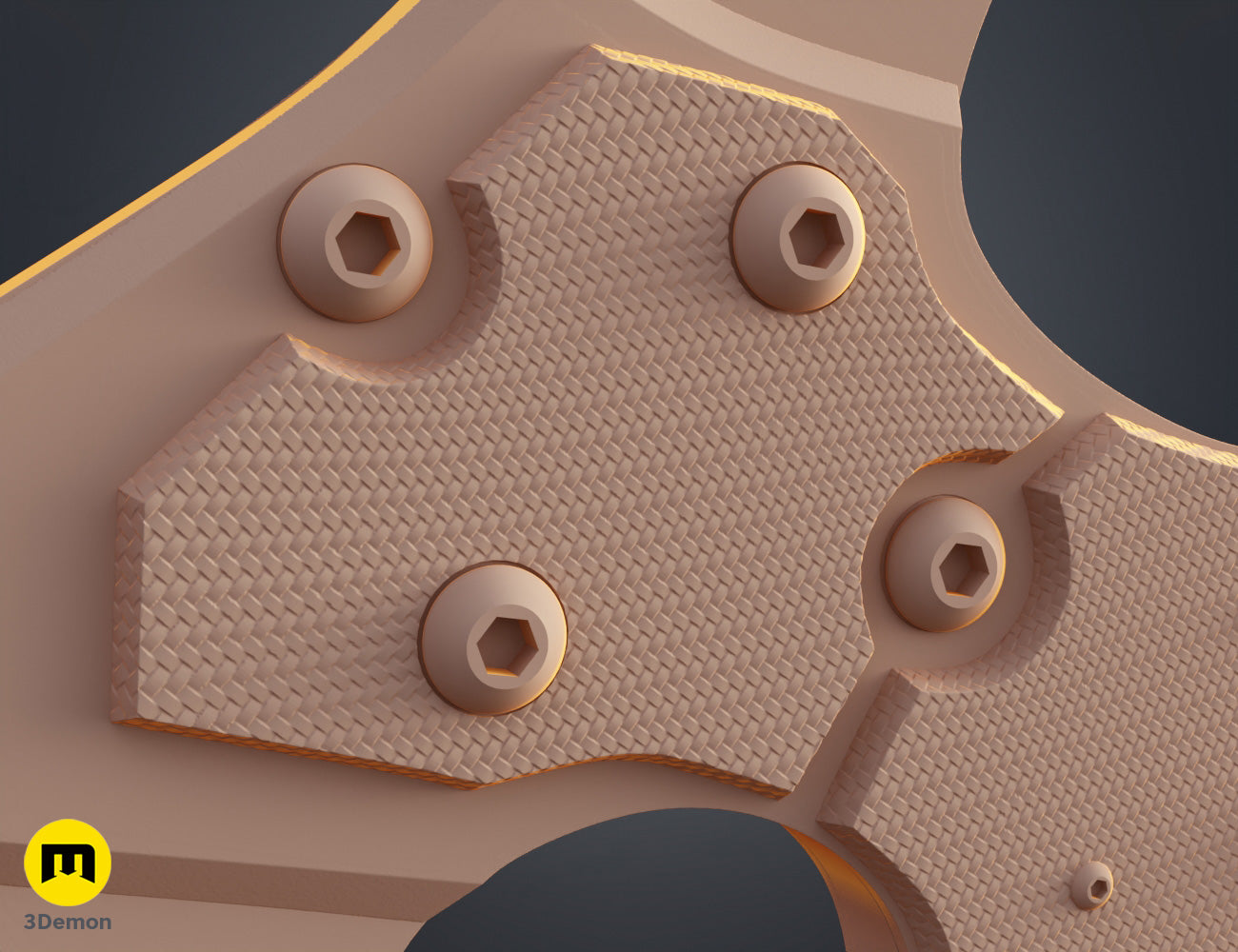 Clay render opposite side profile of Leon hatchet RE Requiem variant tan color highlighting blade shape and handle assembly