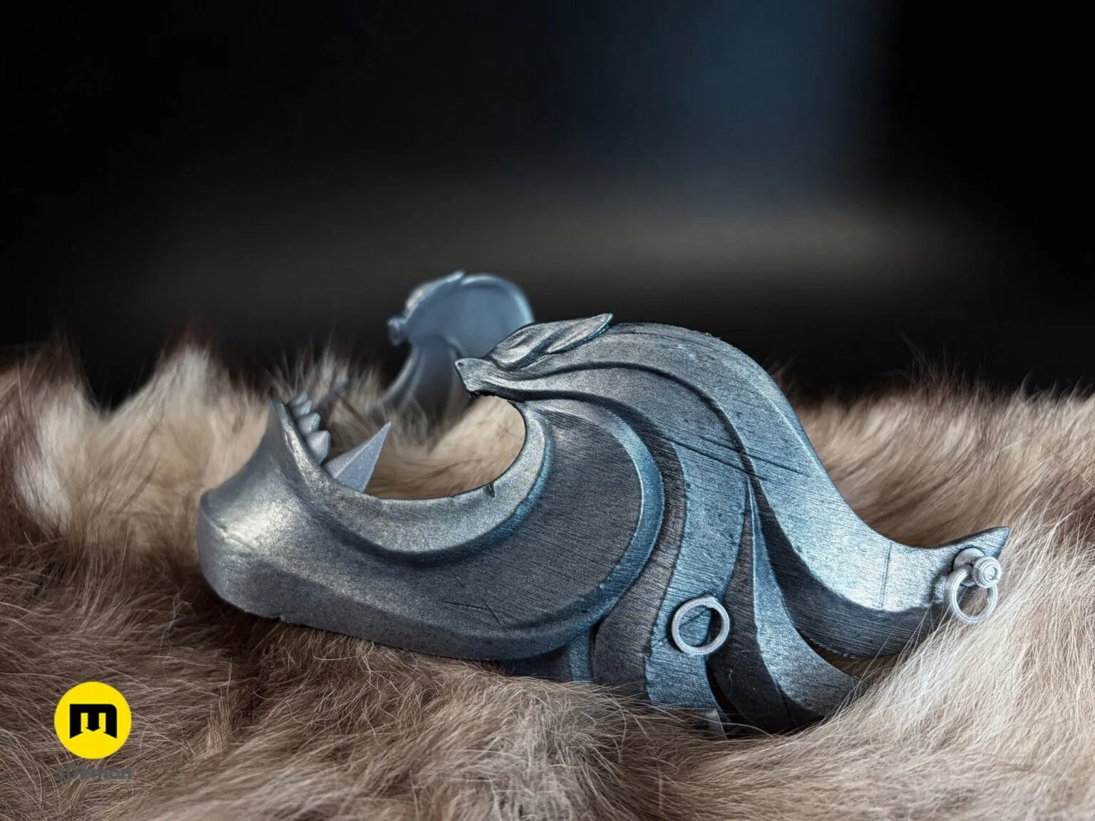 Lifestyle photo of Ghost of Yotei Twin Wolves samurai mask 3D printed cosplay prop front view