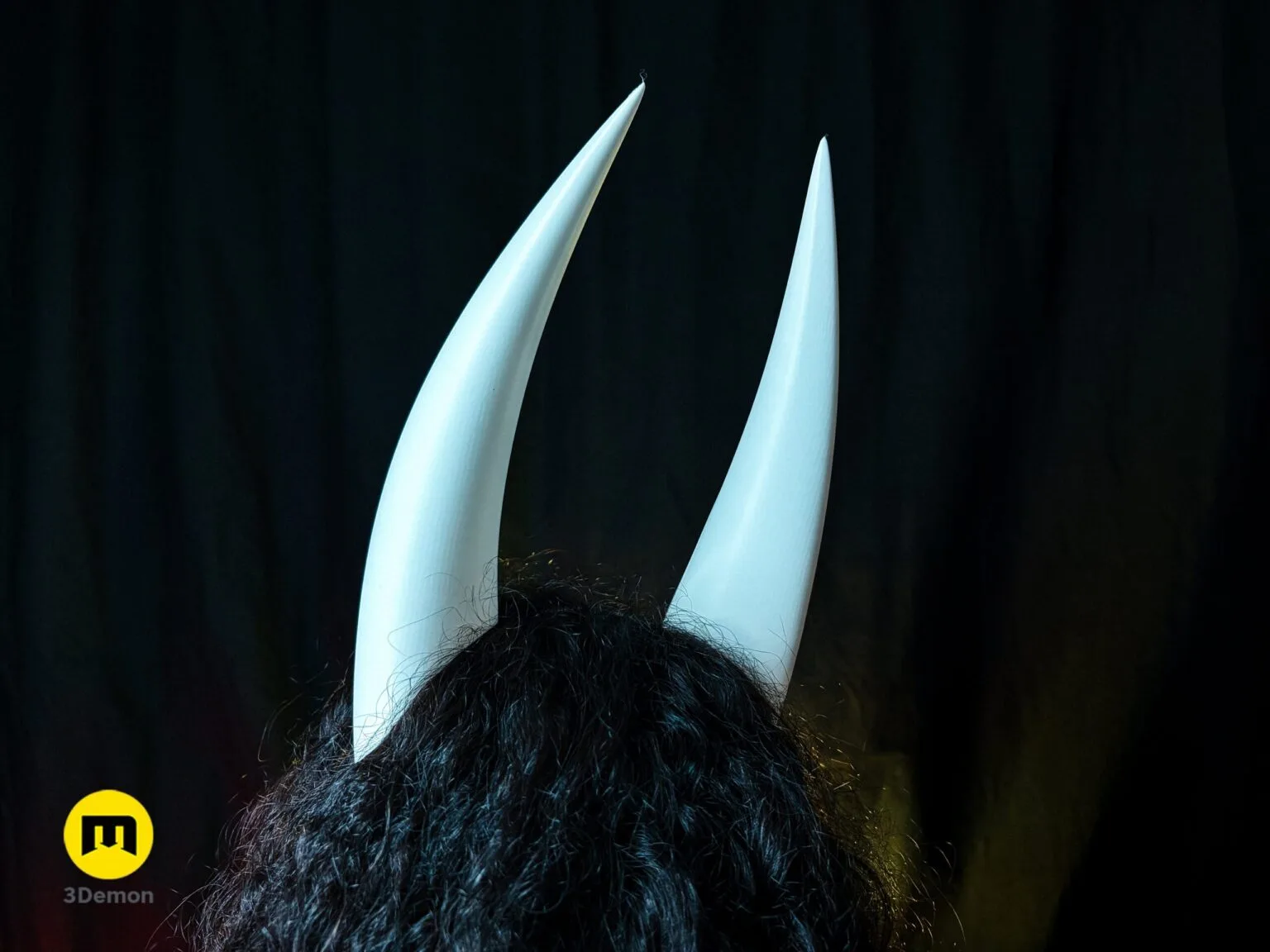 Lifestyle photo of Hornet cosplay horns from Hollow Knight 3D printed headband worn by person
