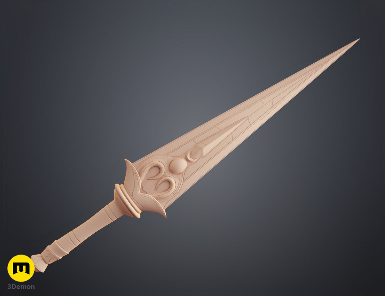 Clay render close-up of Hades 2 Melinoë Dagger hilt in neutral beige highlighting sculpted bone-like skull motif guard and handle grip texture detail