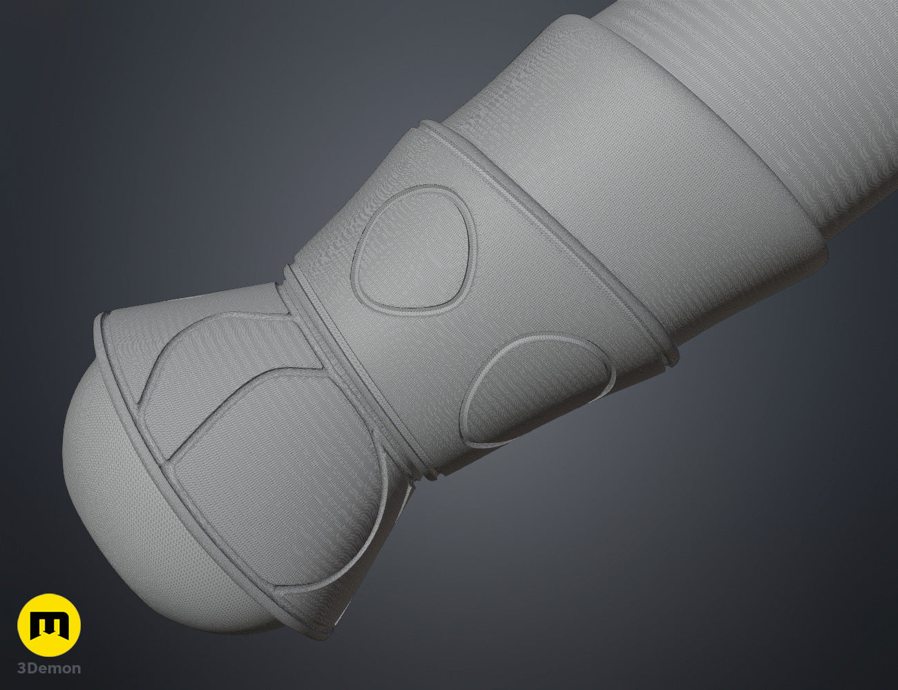 Wireframe mesh close-up of Hades 2 Melinoë Dagger hilt showing dense geometric polygon topology of skull bone motif guard and handle binding in grey wireframe