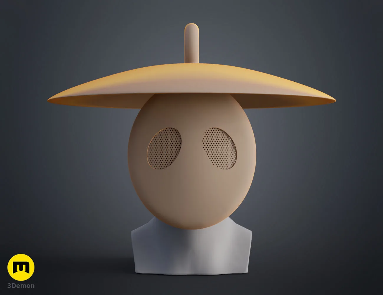 Front view clay render of Sherma 3D printable mask and hat from Hollow Knight Silksong by 3Demon