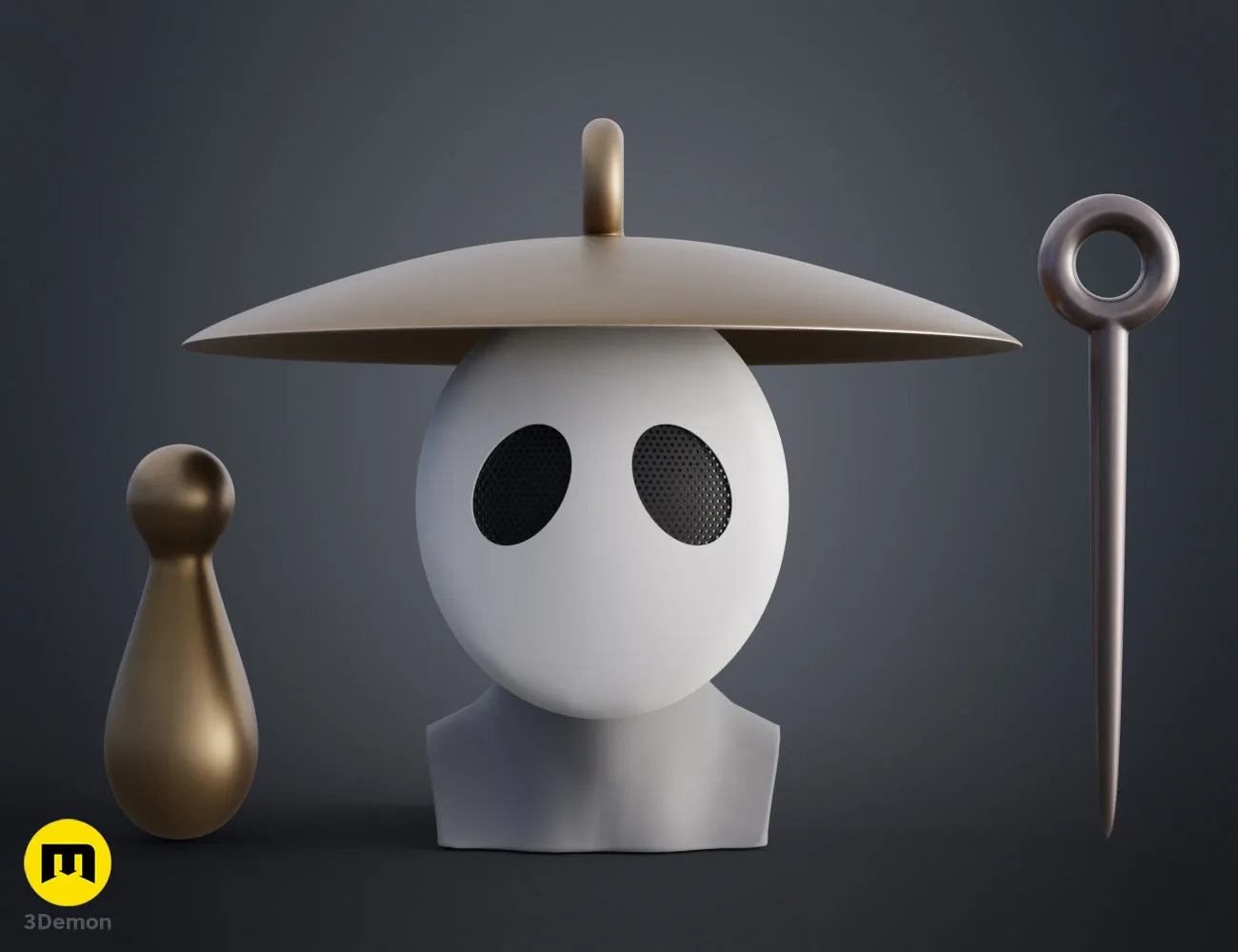 Front view colored 3D render of Sherma mask, hat, and props from Hollow Knight Silksong by 3Demon