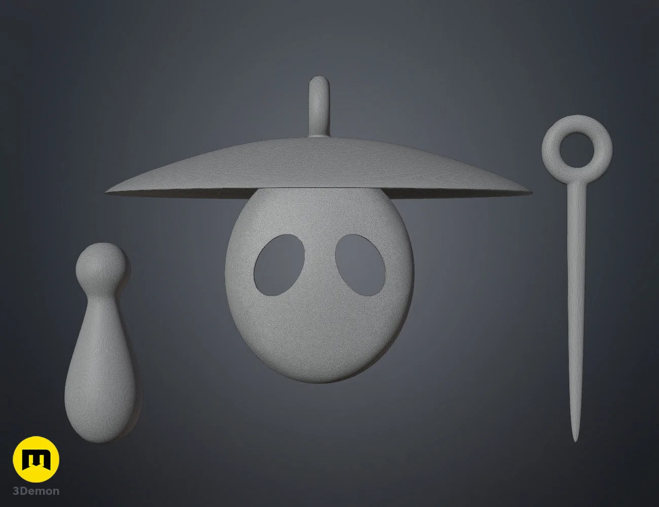 Wireframe mesh render of Sherma mask from Hollow Knight Silksong showing 3D model topology